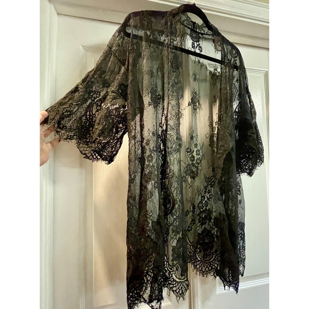 Avidlove Robe Womens XL Black Lace Floral Sheer Kimono Short Sleeve Lingerie